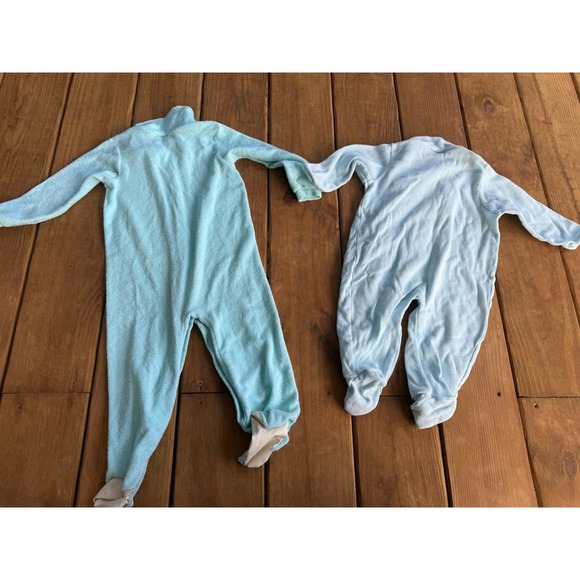 Vintage 70s 80s Carter's Baby Size 3-6 & 6-9 Months Footed Sleeper Pajamas Blue - Picture 8 of 8